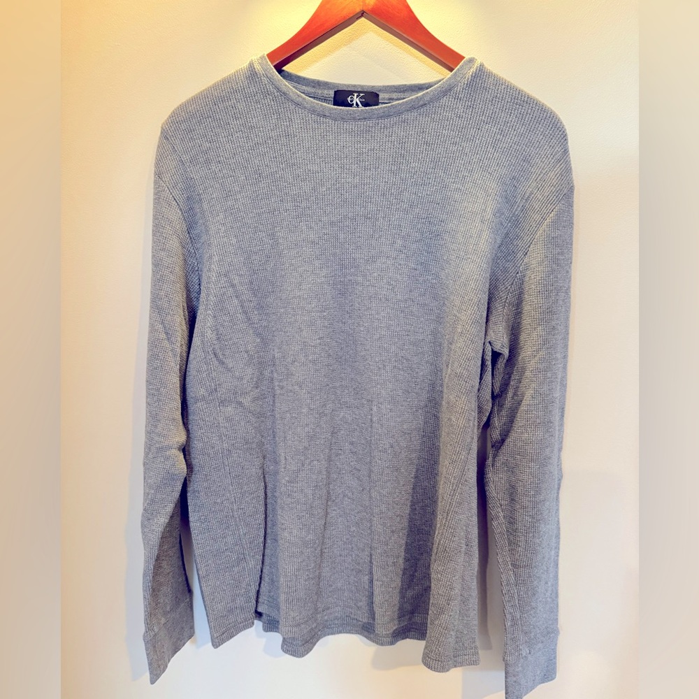 Mens Large Calvin Klein Grey Waffle Knit Base Layer warm thermal top